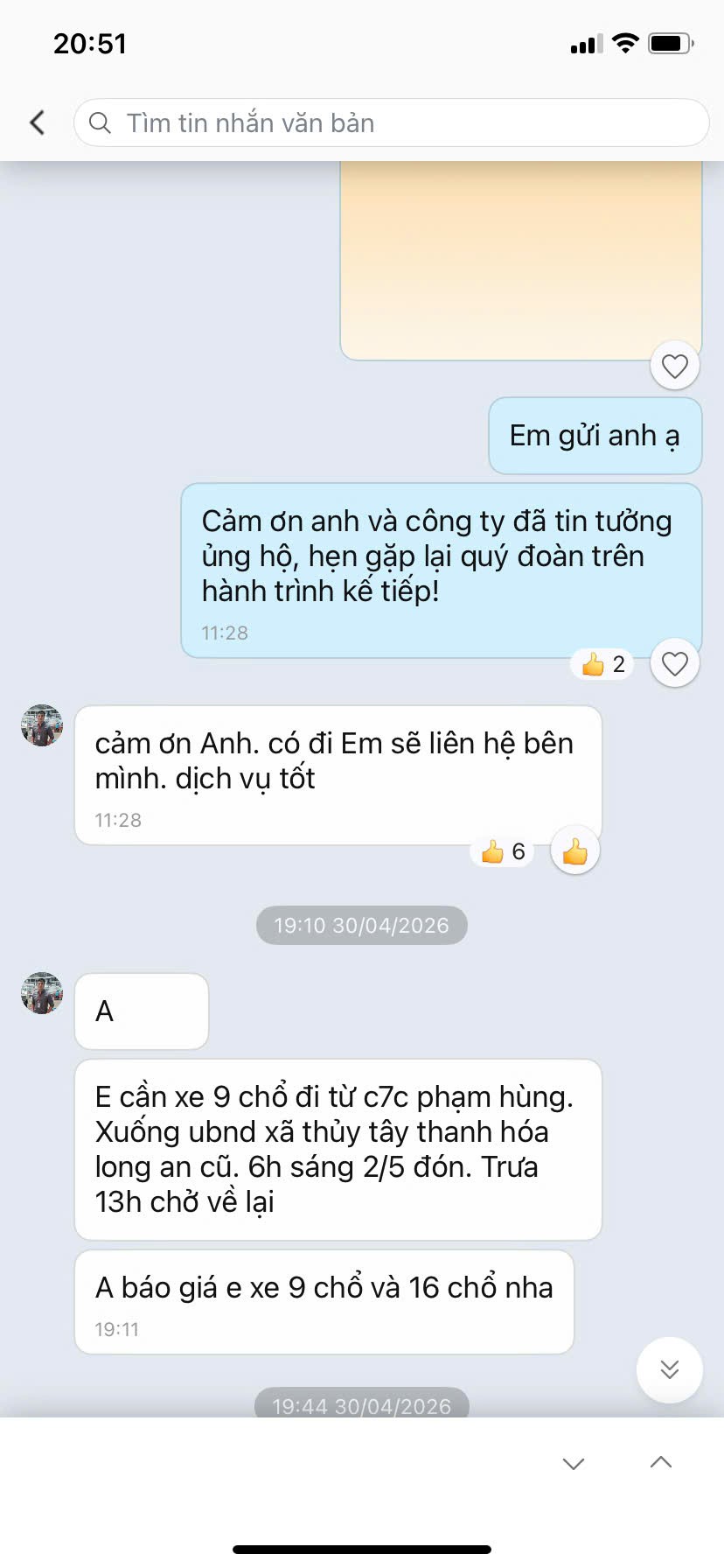 Review dịch vụ cho thuê xe Tân Triều Travel