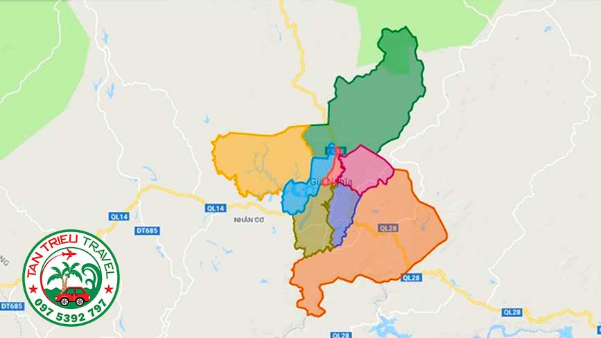 Bản đồ thành phố Gia Nghĩa và các huyện lân cận