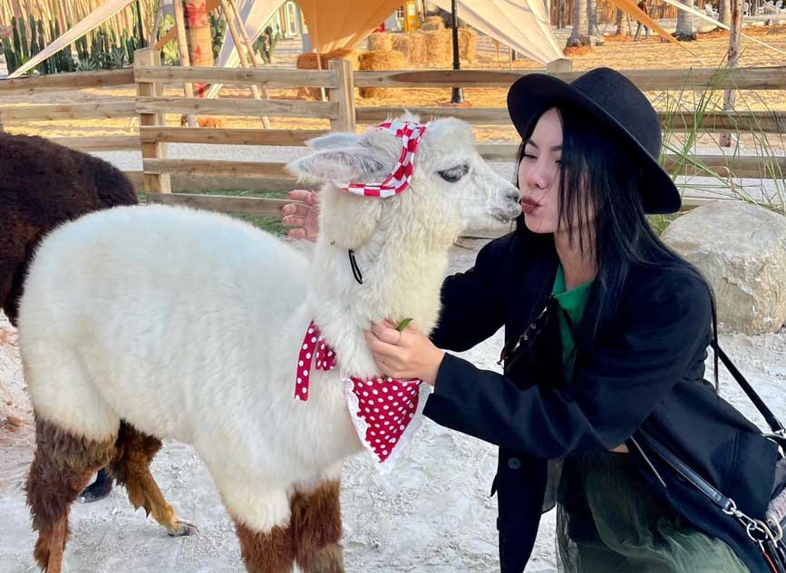 Tạo dáng với thú cưng tại khu du lịch