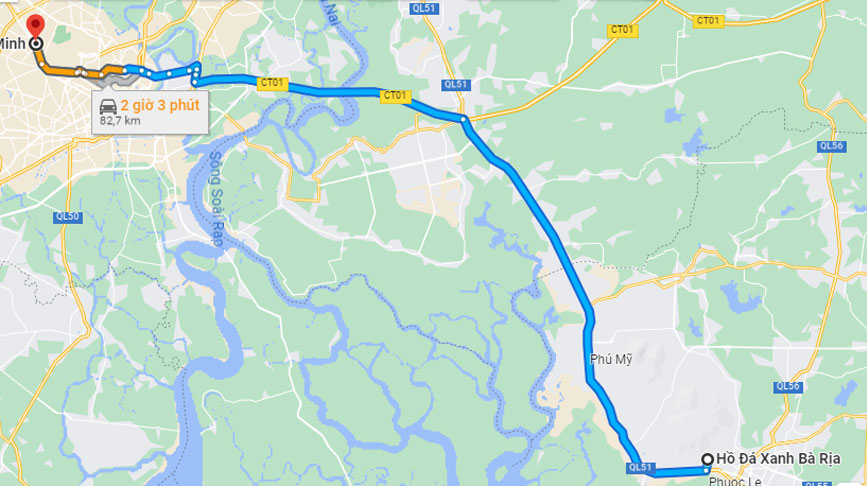 Khoảng cách từ Sài Gòn đi Hồ Đá Xanh