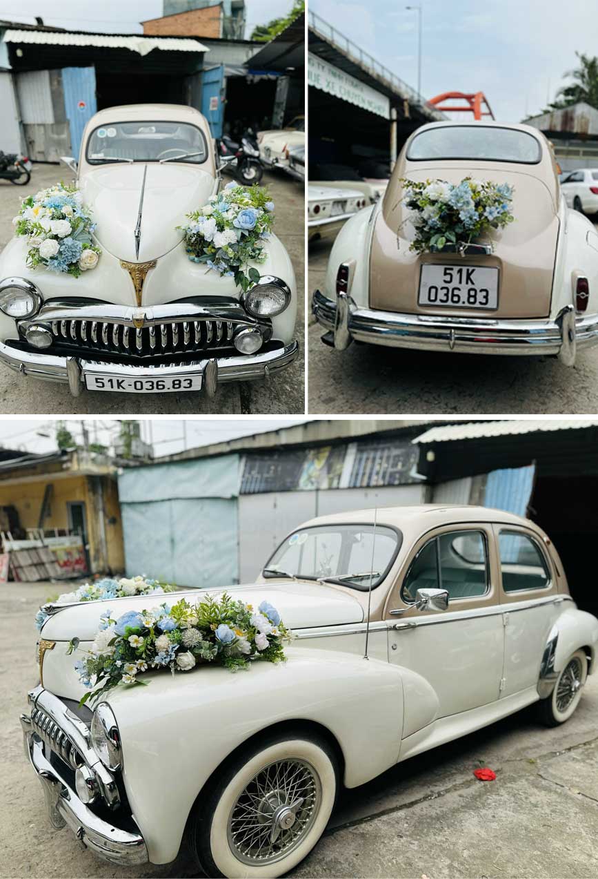 Trang trí hoa cưới 2 bên đầu xe