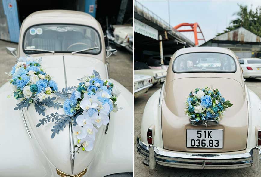 Mẩu hoa cưới hoa Lan trắng kết hợp xanh dương