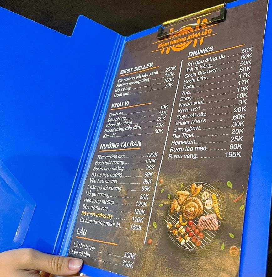 Menu tham khảo của quán