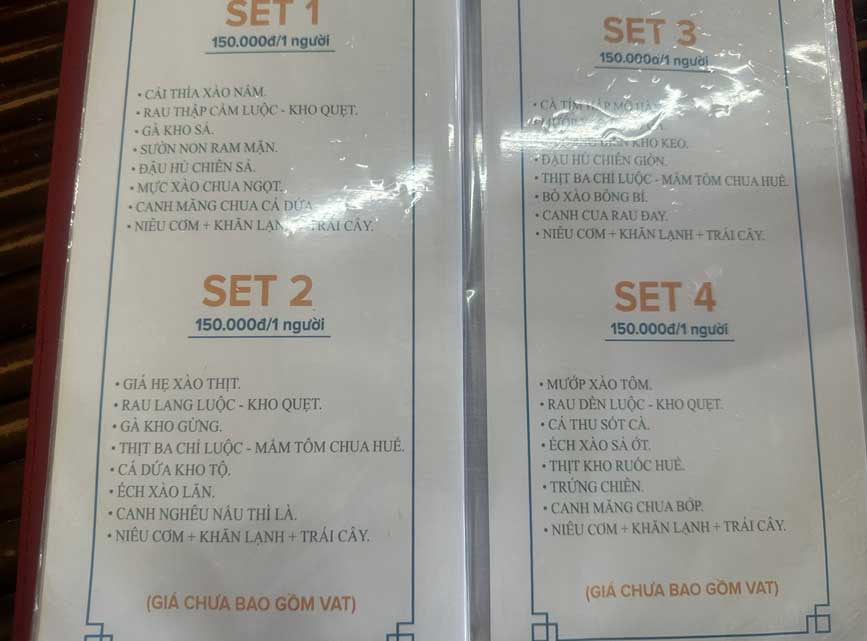 Menu khách hàng có thể lựa chọn