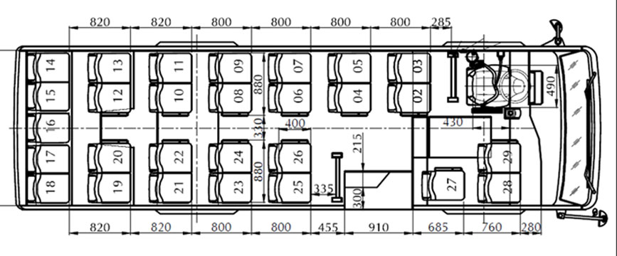 Sơ đồ xe khách 29 chỗ Samco Felix