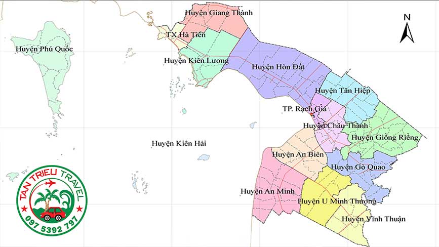 Bản đồ thành phố Rạch Giá và các huyện lị thuộc tỉnh Kiên Giang