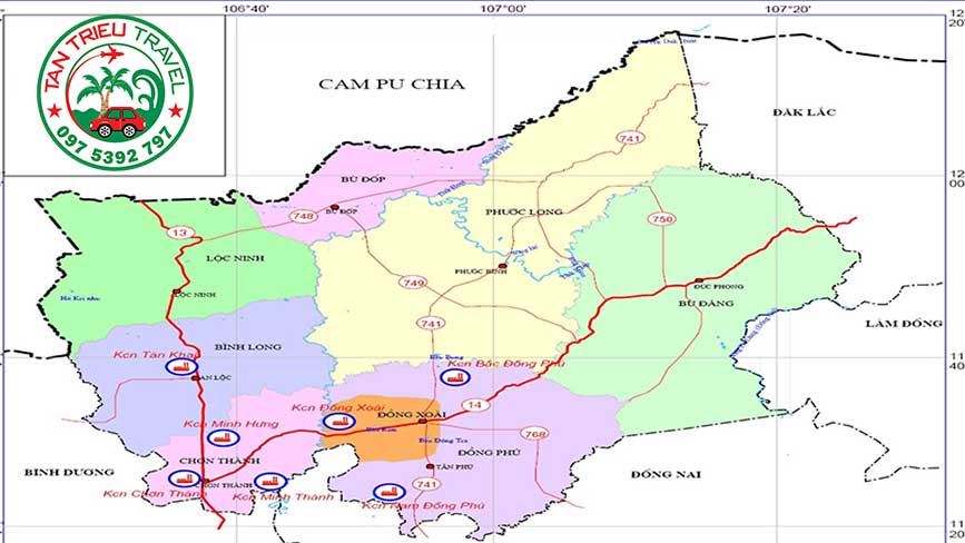 Bản đồ từ TPHCM đi Bình Phước qua quốc lộ 13 và 14
