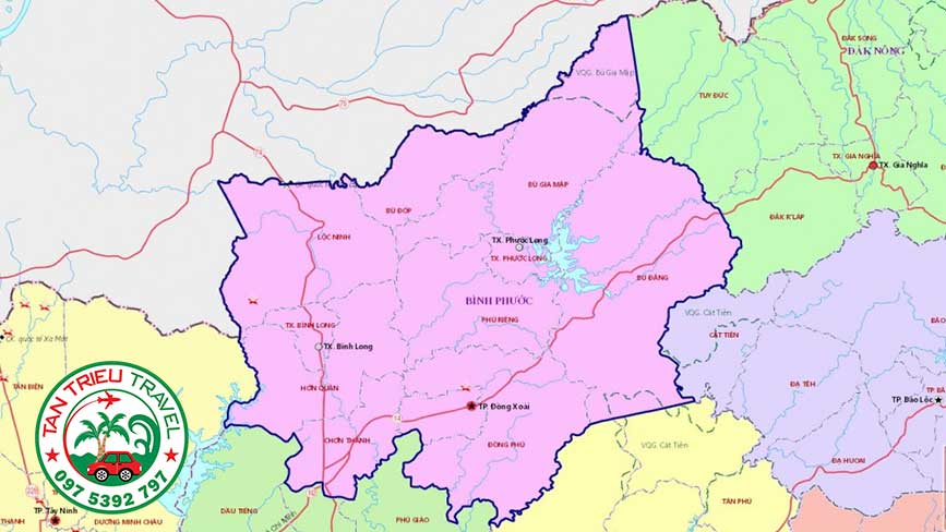 Bản đồ thành phố Đồng Xoài và các huyện lân cận